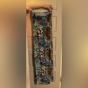 Large, strapless cheetah print rainbow dress